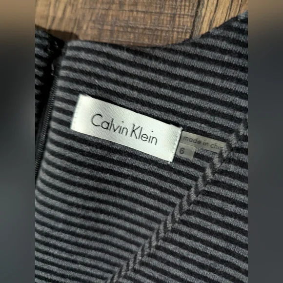 Calvin Klein Womens Size 6 Black & Gray Dual Striped Sheath Dress Cap Sleeves - Picture 5 of 15